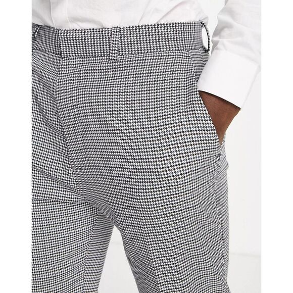 Men's Tapered Cropped Pants Gray Check Formal Business Casual Size 32 - Picture 2 of 5